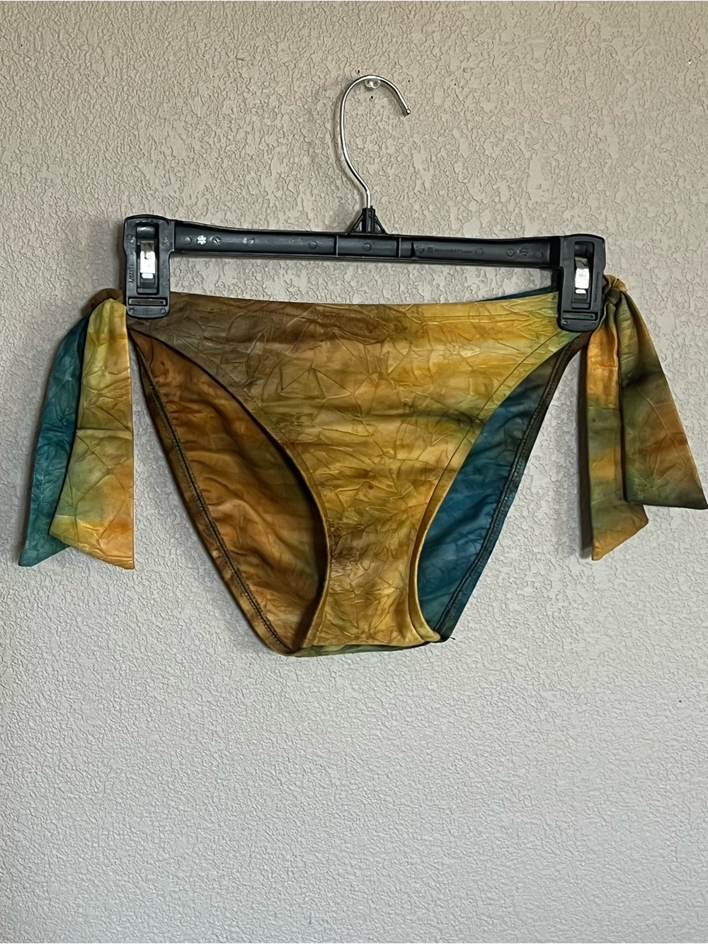 Women’s Vintage Lucky Brand Tie-Dye Side-Tie Bikini Bottoms - Yellow Green Teal